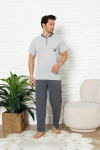 Erkek %100 Pamuklu Pijama Takımı-3 Düğmeli-Yaka Cepli 12384