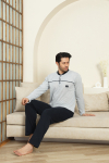 Erkek %100 Pamuklu Pijama Takımı-Robalı ve 3 Düğmeli-12489