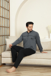 Erkek %100 Pamuklu Pijama Takımı-Robalı ve 3 Düğmeli-12489