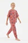 Erkek Çocuk %100 Pamuk Kumaş Ve Baskılı Pijama Takımı 3-13 Yaş 12686IS