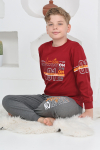Erkek Çocuk Baskılı %100 Pamuk İnterlok Kumaş Pijama Takımı 12446