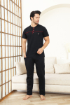 Erkek Pijama Takımı -%100 Pamuk -3 Düğmeli-Yaka Roba Biyeli 12608
