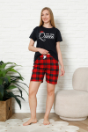 Kadın Pijama Takımı - Ekose Altlı (Diz Üstü) - 12426