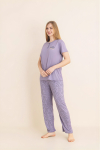 Kadın Pijama Takımı-Menekşe Kumaş-3 Düğmeli-Yaka Baskılı-12606SF