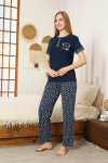 Kadın Pijama Takımı-Pamuk Penye Kumaş-3 Düğmeli 12607