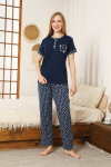 Kadın Pijama Takımı-Pamuk Penye Kumaş-3 Düğmeli 12607