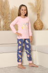 Kız Çocuk %100 Pamuk İnterlok Kumaş Pijama Takımı 6-15 Yaş 12421