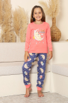 Kız Çocuk %100 Pamuk İnterlok Kumaş Pijama Takımı 6-15 Yaş 12421