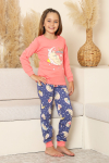 Kız Çocuk %100 Pamuk İnterlok Kumaş Pijama Takımı 6-15 Yaş 12421