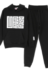 Kız Çocuk 2 İplik Küfe Yazı Görselli Kapüşonlu Alt-Üst Takım 12374