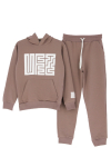 Kız Çocuk 2 İplik Küfe Yazı Görselli Kapüşonlu Alt-Üst Takım 12374
