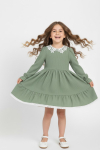 Kız Çocuk Elbise -Bürümcük Kumaş-Yaka ve Etek Uçları Nakış Detaylı 4-9 Yaş 12516