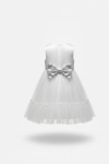 Kız Çocuk Elbise -Saten Tüllü Kumaş-Kuşak ve Fiyonk Detaylı 2-8 Yaş 12517