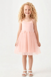 Kız Çocuk Elbise -Tüllü ve Süsleme Detaylı-Askılı Kollu- 4-8 Yaş 12536