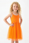 Kız Çocuk Elbise -Tüllü ve Süsleme Detaylı-Askılı Kollu- 4-8 Yaş 12536