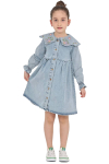 Kız Çocuk Yaka Detaylı ve Boydan Düğmeli Jean Elbise 12339